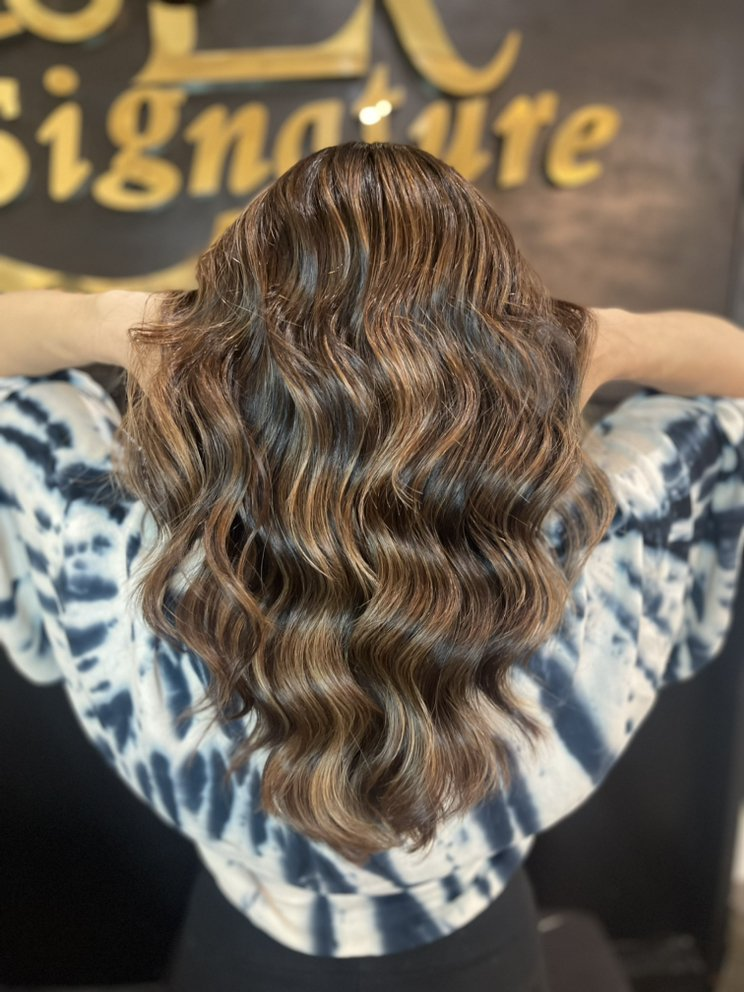 Caramel balayage and soft waves