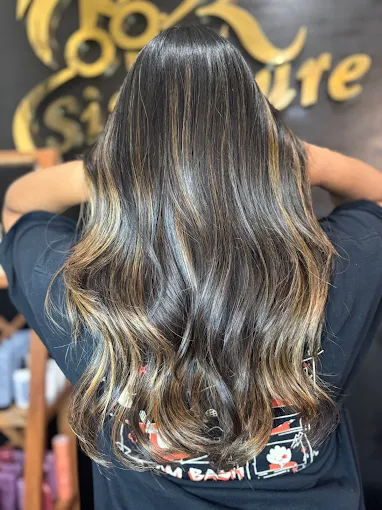 Long hair with honey blonde balayage and voluminous waves